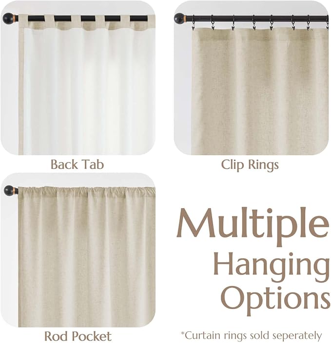 jinchan Lined Linen Curtains Privacy Back Tab 50x90 Inch 2 Panels Oatmeal | Light Filtering Curtains with White Privacy Liner, Cottage Core Farmhouse Curtains for Living Room, Rod Pocket 90 Inch Length