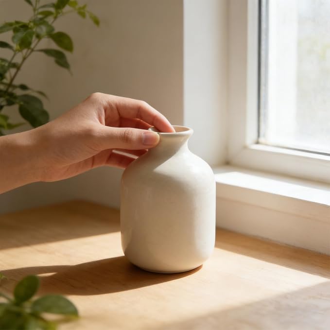 Ceramic Vase Setamic Vase Set, Modern Minimalist Decorative Vases Neutral Colors, Small Vases for Home Shelf Decor, Table Centerpiece for Living Room, Mantel & Shelf (White)