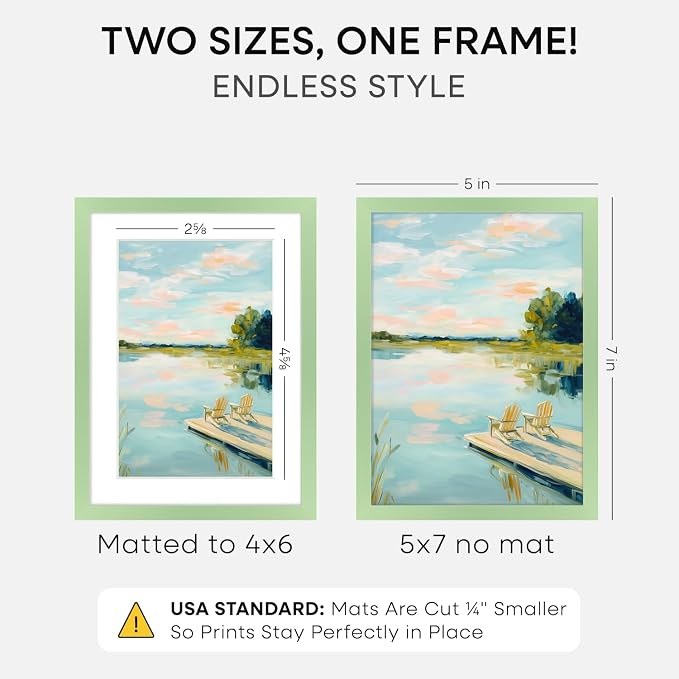 Homeforia 5x7 Green Picture Frame, High-End Metal, 4x6 Mat, Glass