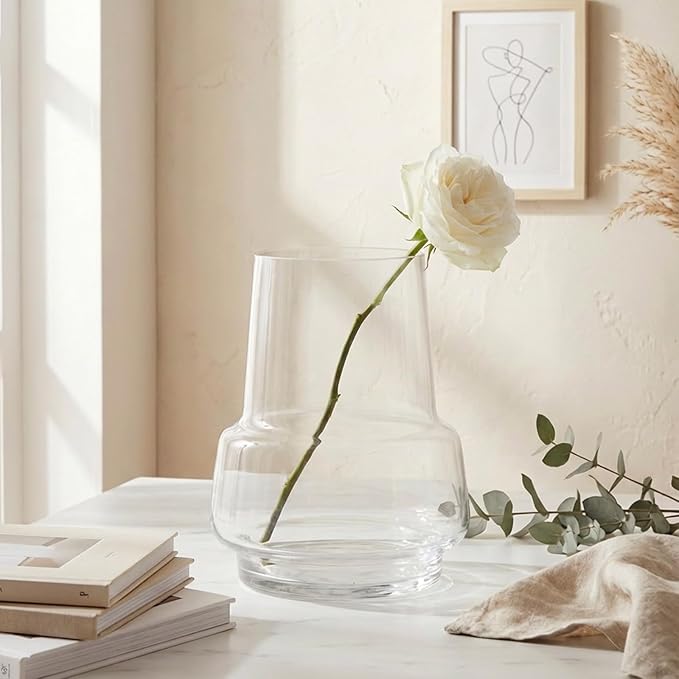 Relexome Clear Glass Flower Vase for Centerpieces Bouquet Flowers Modern Wide Mouth Glass Vase Decorative Bud Vases for Home Decor, Living Room, Kitchen, Dining Table, Entryway 7.3 Inch