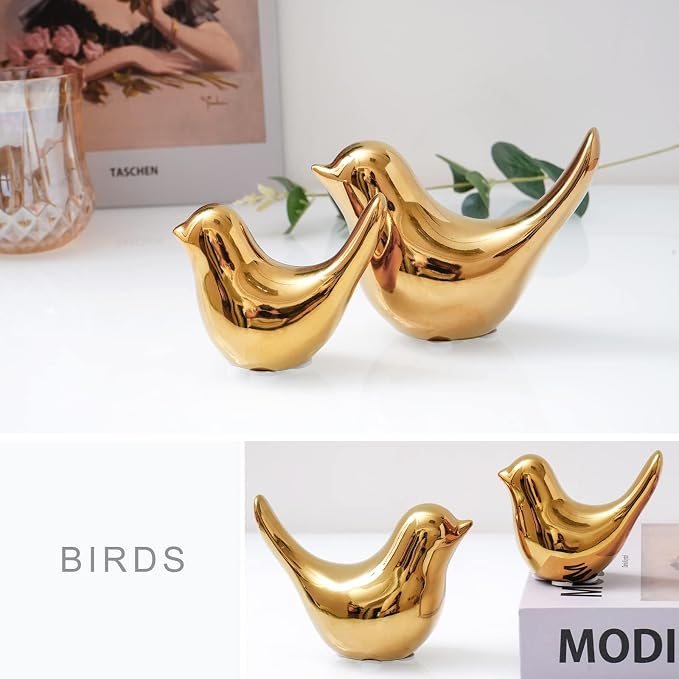 Notakia Gold Home Decor Small Birds Statues Modern Style Decorative Ornaments for Living Room Decor, Bedroom, Office Desktop, Cabinets (2Pcs Gold Birds)
