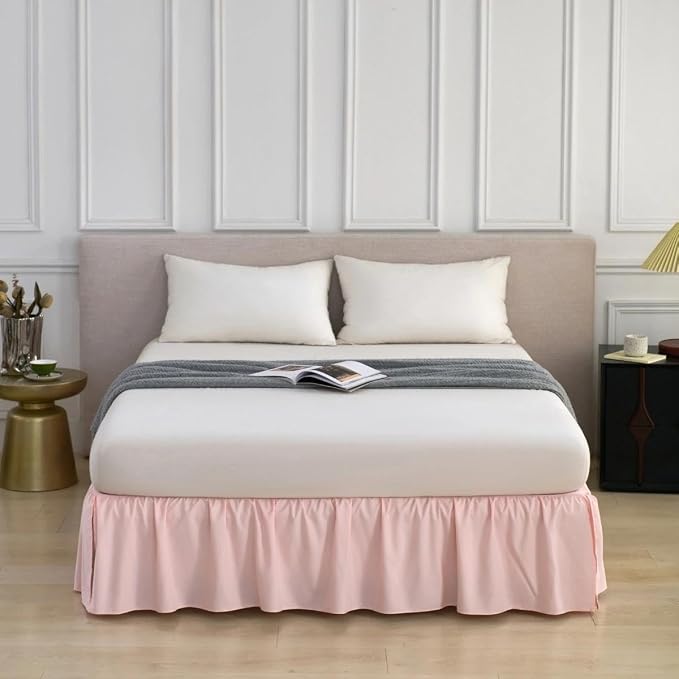 Bed Skirt Queen Size Ruffled Bed Skirt, 18'' Queen Dust Ruffle Bed Skirts | With Split Corners, Dust Ruffle with Platform, Microfiber, Breathable, Soft, Easy Fit, Light Pink