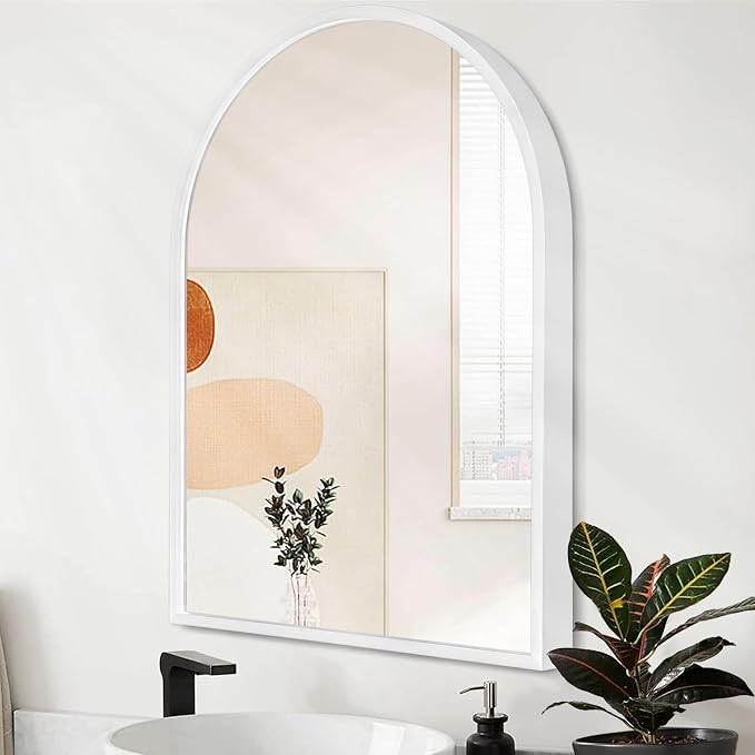 Arch Wall Mirror 20"x16" Large White Bathroom Mirror Metal Frame Mirrors for Wall, Decoration Vanity Bedroom Entryway Living Room Room Home Decor