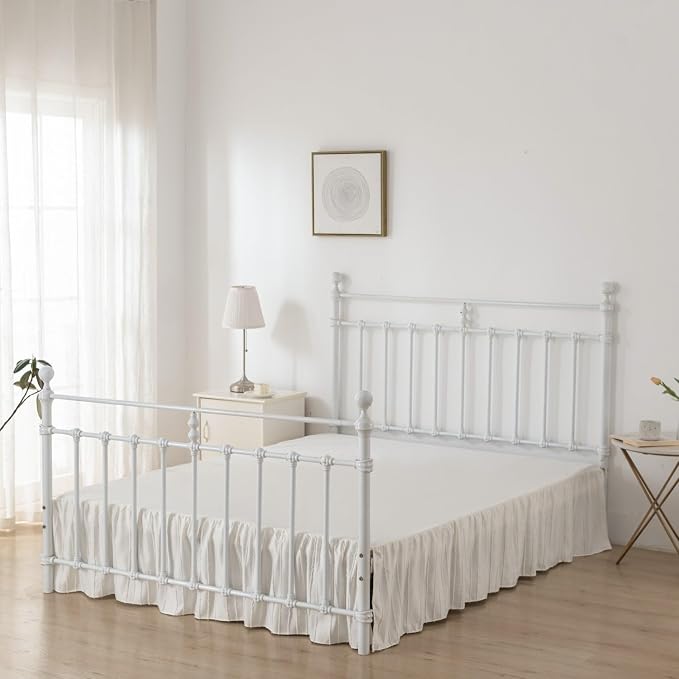 Bed Skirt King Size - Ruffled Bed Skirt - with Split Corners - Ivory | Striped Boho Tufted -16 Inch Drop Bedskirt with Platform-Soft Premium Hotel Quality - Easy Fit