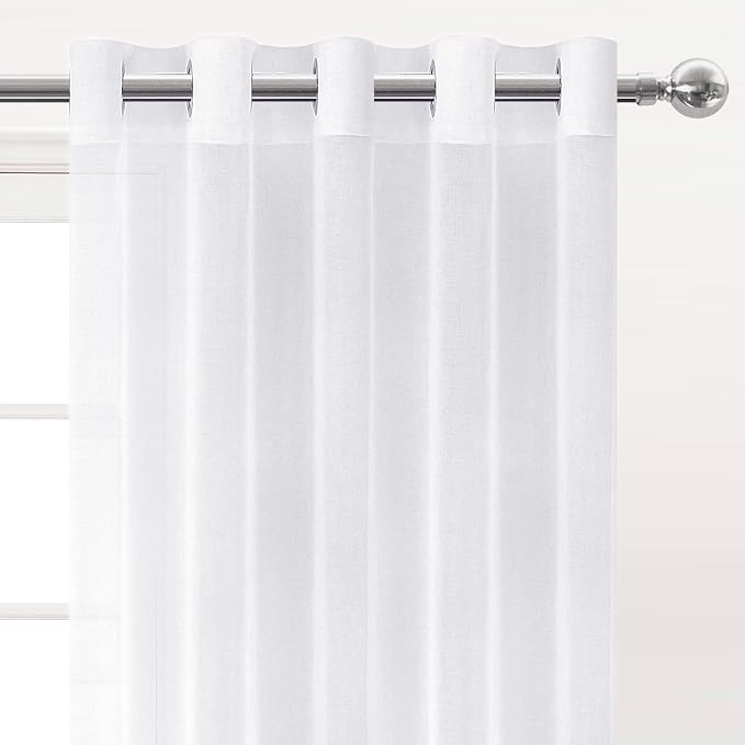 DWCN White Sheer Curtains Linen Look Semi Transparent Voile Grommet Curtains for Living Dining Room Drapes 60 x 84 Inch Long, Set of 2 Panels