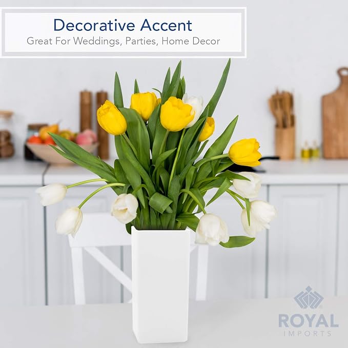 Royal Imports Flower Vase Acrylic Tall Rectangle - Decorative Centerpiece for Home or Wedding - Non Breakable Plastic, 5" X10 - White (Pack of 2)
