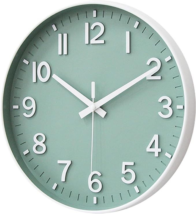 HZDHCLH 12 Inch Silent Wall Clock Battery Operated Non Ticking Mint Green | 12 inch Wall Clock Silent Non Ticking Modern 3D Numbers for Kitchen Bedroom Living Room Office Classroom Decor
