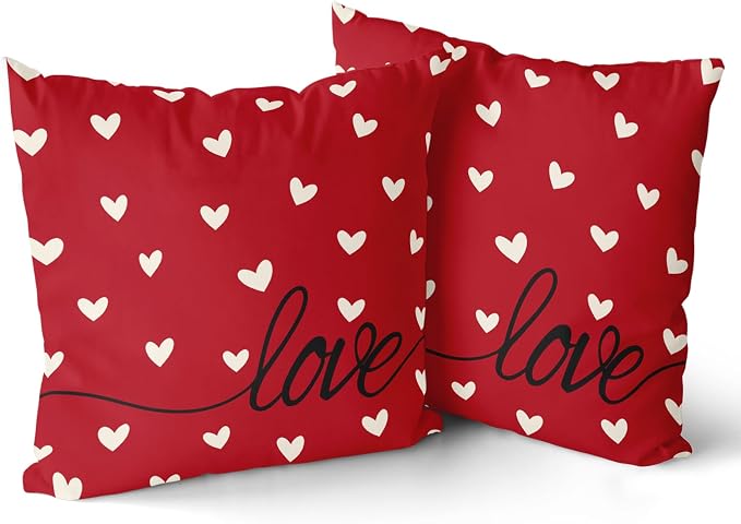 Giwawa Valentines Day Pillow Covers Set of 2 Red White Love Hearts Throw Pillowcases Romantic Double Sided Decorative Cushion Covers 16x16inch for Sofa Couch Bedding Wedding
