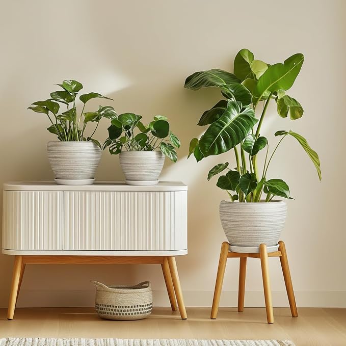 Ceramic Plant Pots Indoor, 10 Inch Planter, Textured Grey | Modern Planters for Indoor Plants, Large Flower Pots with Drainage Hole and Saucer, Bedroom Decor, Gardening Gifts