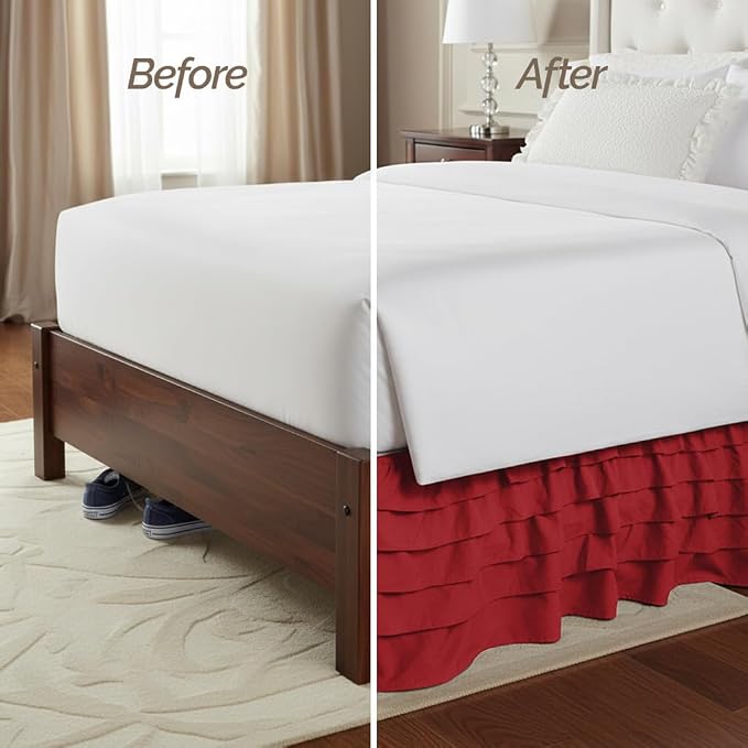 Elegant Comfort Luxurious Premium Quality 1500 Thread Count Wrinkle and Fade Resistant Egyptian Quality Microfiber Multi-Ruffle Bed Skirt - 15inch Drop, California King, Burgundy