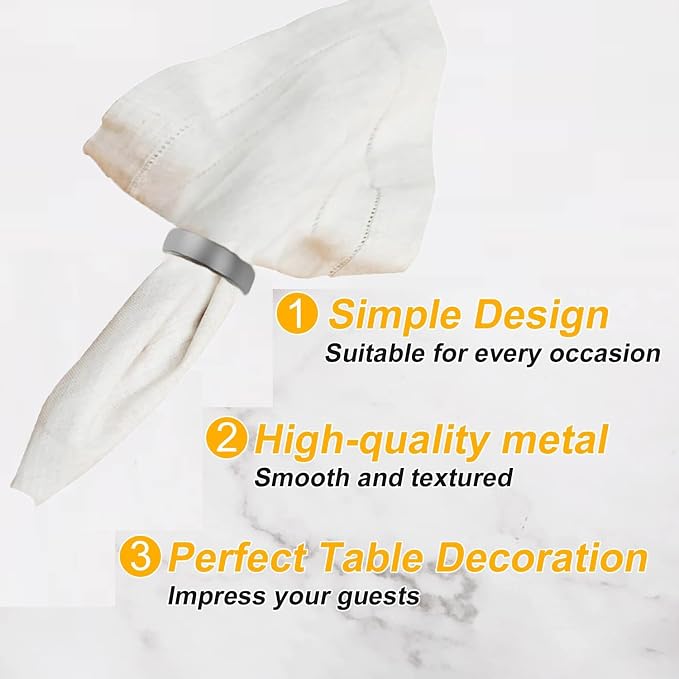 Grey Napkin Rings-10 Pcs Stainless Steel Napkin Rings | Metal Napkin Ring for Table Settings Wedding Christmas Party Dinner Table