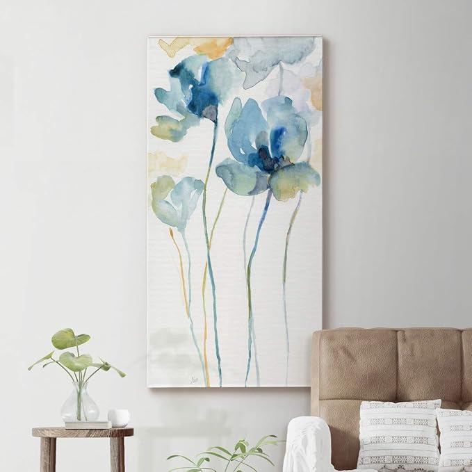 Renditions Gallery Canvas Floral Wall Art Modern Paintings Decorations Colorful Stem Wildflowers Botanical Romantic Wall Hanging Canvas Artwork for Bedroom Office Kitchen - 12"x24" LT43