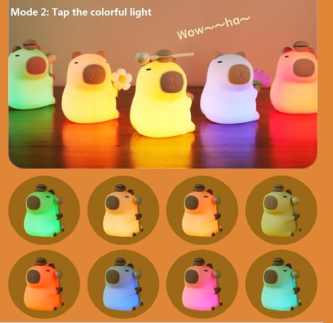 Capibara Night Light for Adults, Silicone Dimmable Animal Nightlight with 7 Colors,Rechargeable Bedside Touch Lamp for Room Decor