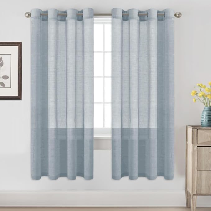 H.VERSAILTEX Linen Curtains Flax Linen Blended Curtain Panels for Living Room/Bedroom Semi Sheer Privacy Curtains 72 inch Length 2 Panels Set Nickel Grommet Window Drapes (52" W x 72" L, Teal)