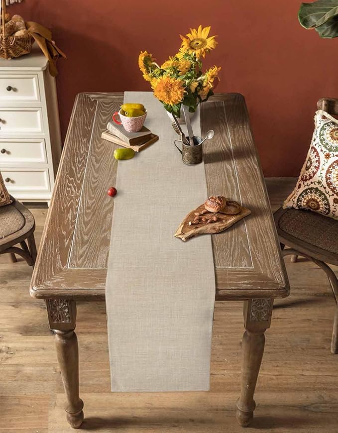 Beige Linen Bottom Table Runner 13x36 Inches Long Solid Color Farmhouse Cotton Linen Table Runner Burlap Style Farmhouse for Dinner Party Tabletop Decorations