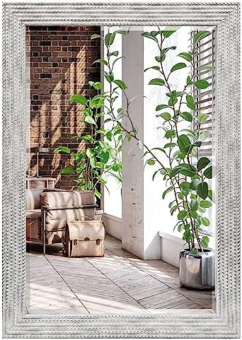 Americanflat 24x36 Wall Mirror - Hanging Mirrors with Durable Frame - Modern Mirror for Bathroom, Bedroom, Living Room - Mirrors for Wall Display and Home Decor - Metallic White with Beaded Texture