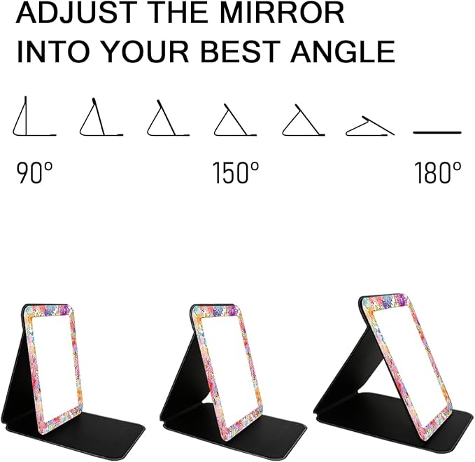 Folding Mirror Portable, Travel Makeup Compact Mirror PU Portable Adjustable Rectangular Vanity Mirror with Stand, for Travel, Camping, Home, Desk, Gifts