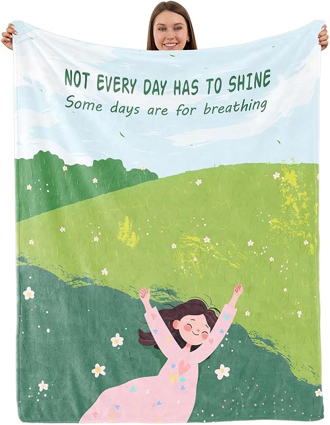 Inspirational Blanket Gifts, Soft Cozy Fleece Throw Green Blanket for Self-Care, Mental Health Gift for Women Men Friend, Relaxing Home Decor for Couch Bed