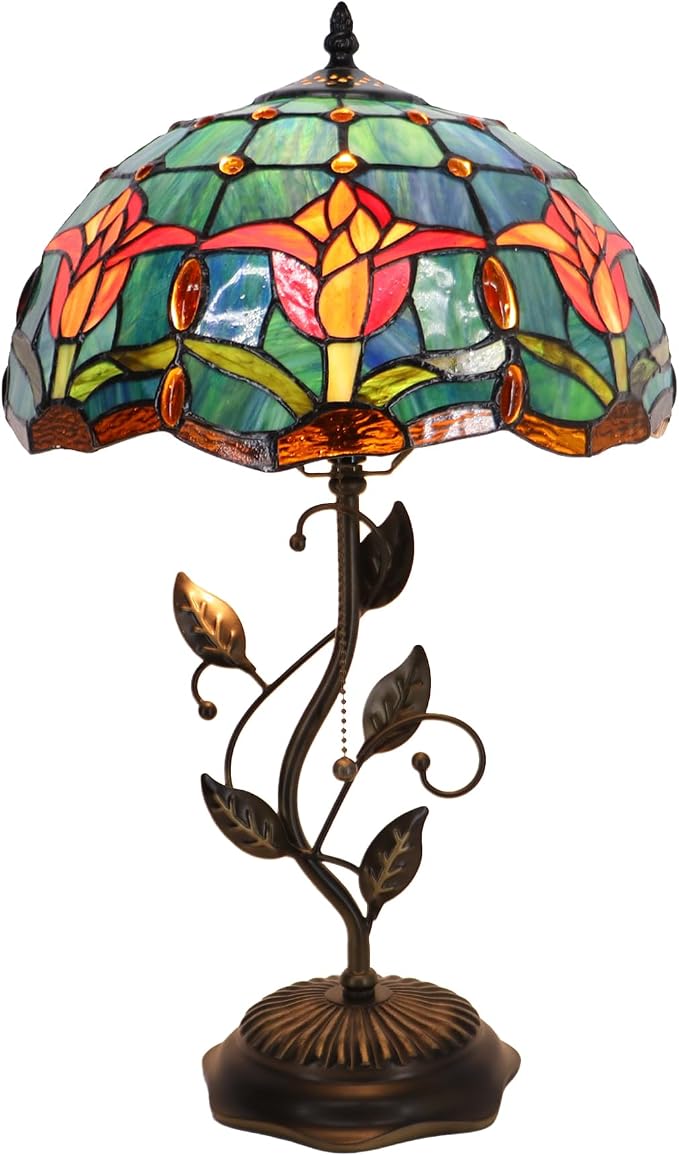 Tiffany Table Lamp Stained Glass Bedside Reading Light W12H19 inch