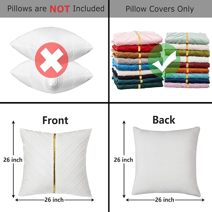 Velvet Throw Pillow Covers 26x26 inch Pack of 2 Gold Decor White