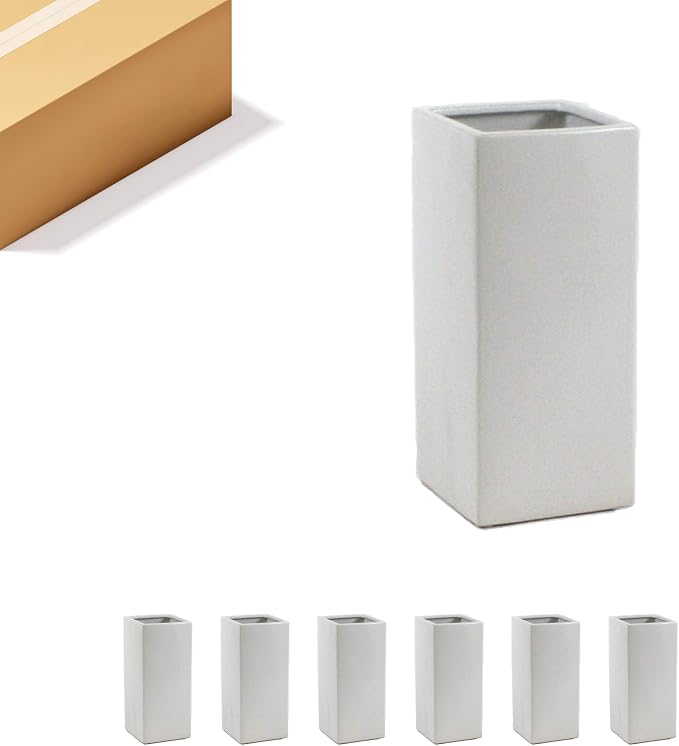 WGV Ceramic Block Vase Bulk, 5" W x 12" H, (Multiple Size/Color Choices) Matte Tall Square Flower Planter Pot, Accents Home Office Tabletop Decor, Ideal Gifts White 6 Pieces (CSB0512WT)