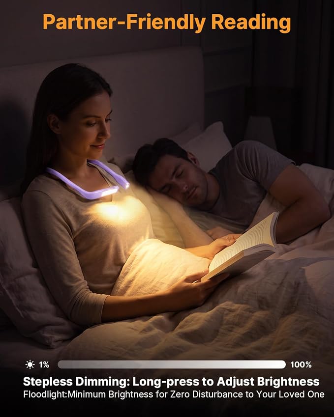 Reading Light with Storage Case, 3 Colors Dimmable Neck Lamp