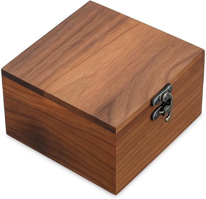 Handcrafted Walnut Wood Keepsake Box – 4.3 x 4.3 x 2.5 inch – Jewelry, Watch & Gift Storage Box – Rustic Wooden Box for Wedding, Birthday, Christmas