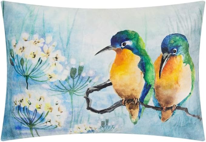 JWH Love Birds Throw Pillow Cover, Blue Green, 14x20 Inch | Velvet, Hummingbirds Flowers Print, Decorative Couch Bed Bedroom Car Chair Accent Pops