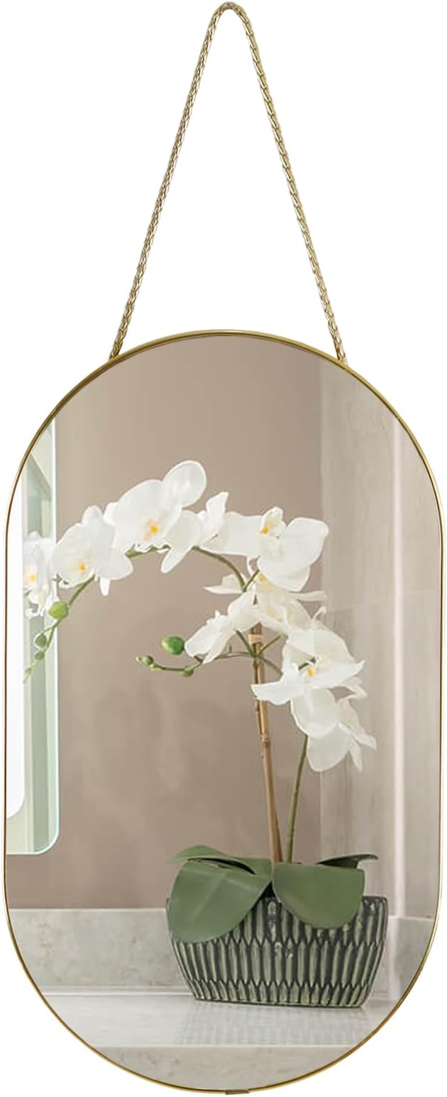 YCHMIR Oval Wall Mirror, Gold, Oval Shape, for Bathrooms and More (16x9.2 inch)