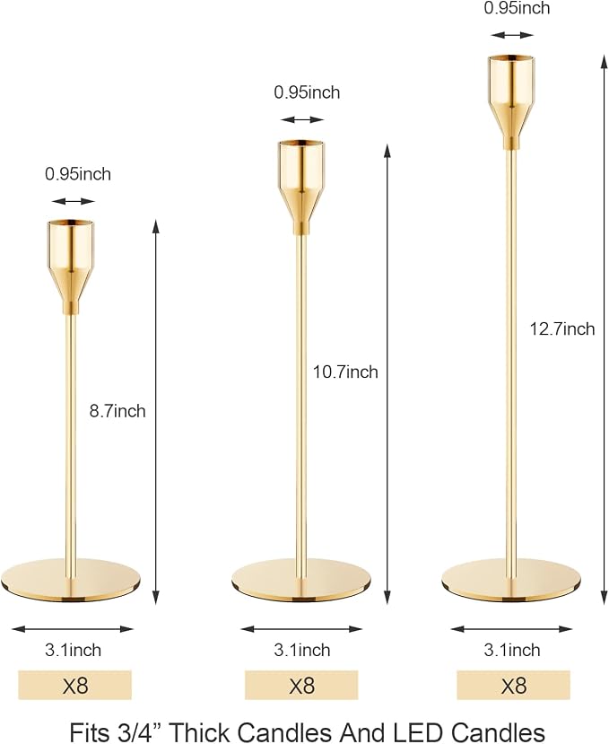NLBTW 12 Pcs Gold Taper Candle Holder Bulks for Wedding Party Home Decor