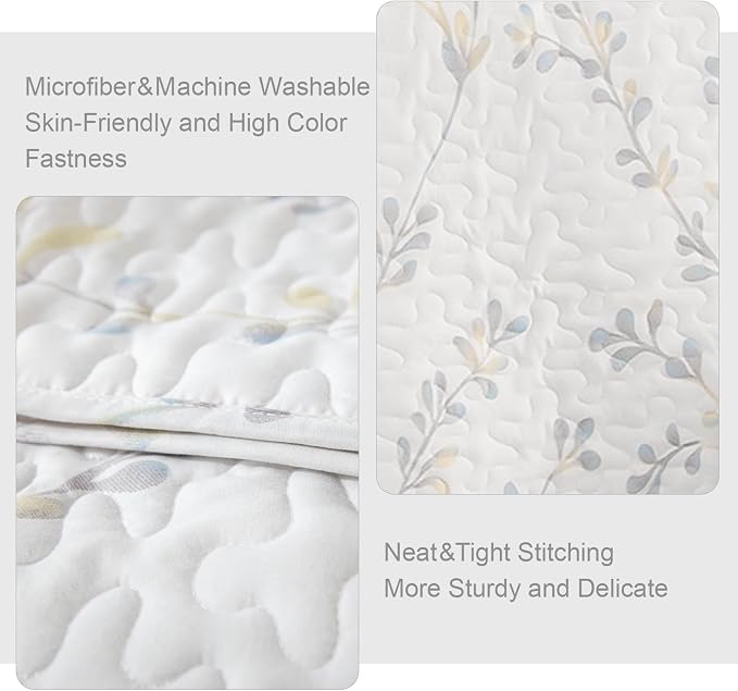 Exclusivo Mezcla Reversible Boho Quilts Queen Size White | Lightweight Soft Bedspreads, All Season Flowers Coverlet Bedding Set, Printed Floral Pattern, 1 Quilt and 2 Pillow Shams