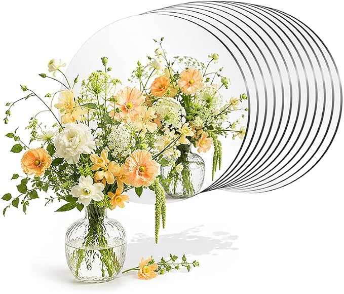 12 Pack Acrylic Round Mirrors Centerpiece for Table 8inch Circle Mirror Plate Candle Mirror Trays for Wedding Table Centerpieces Craft DIY Flowers Vase Decorations