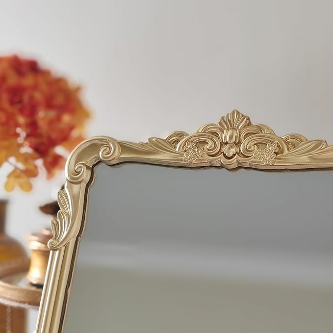 SIKOO 8x10 Inch Vintage Mirror, Decorative Wall Mirror,Makeup Mirror for Table,Antique Home Decor,Ornate Wall Art,Resin and Premium Glass, Gold