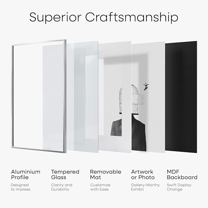 Homeforia 11x14 Silver Diploma Frame, High-End Metal, 8.5x11 Mat, Glass