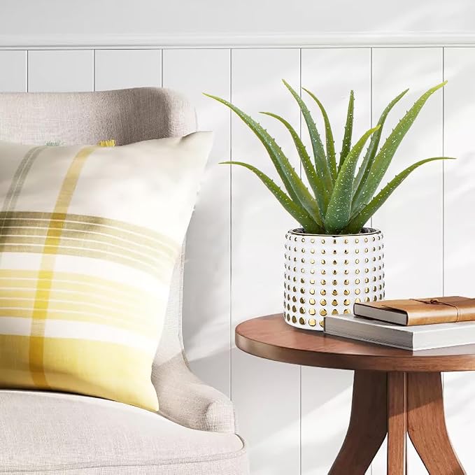 GnFlus Artificial Succulent Aloe Plants 14.2 Inch Large Faux Succulents with Ceramic Pot Fake Aloe Potted Plant for Home Indoor Bathroom Table Bedroom Shelf Office Decor