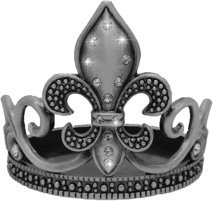 Candle Holder/Wine Coaster - Fleur de Lis Design -Pewter w/Crystals