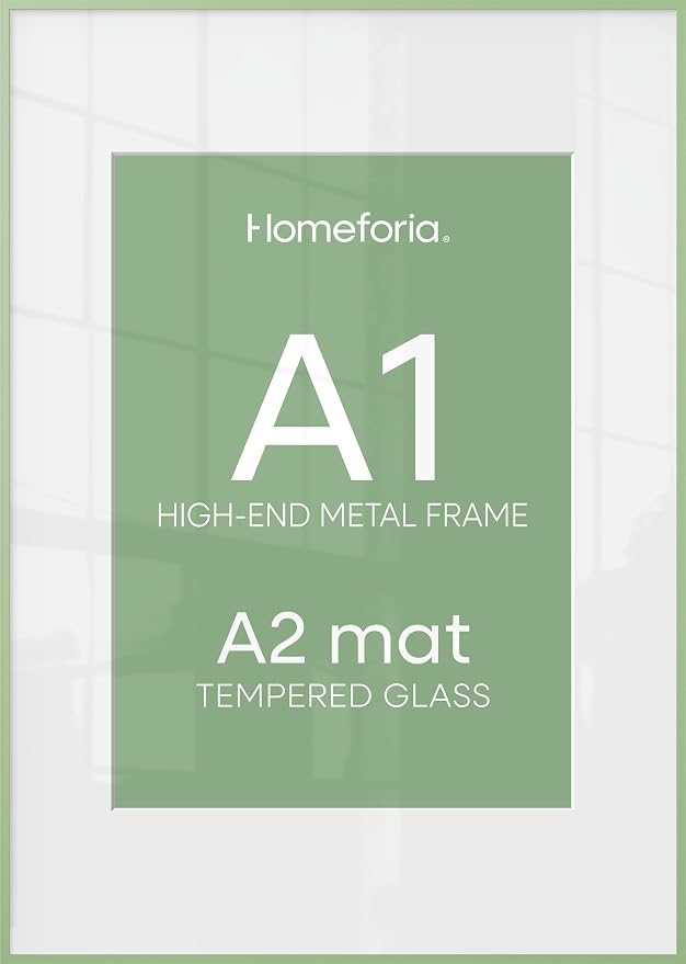Homeforia A1 Green Poster Frame, High-End Metal, A2 Mat, Glass