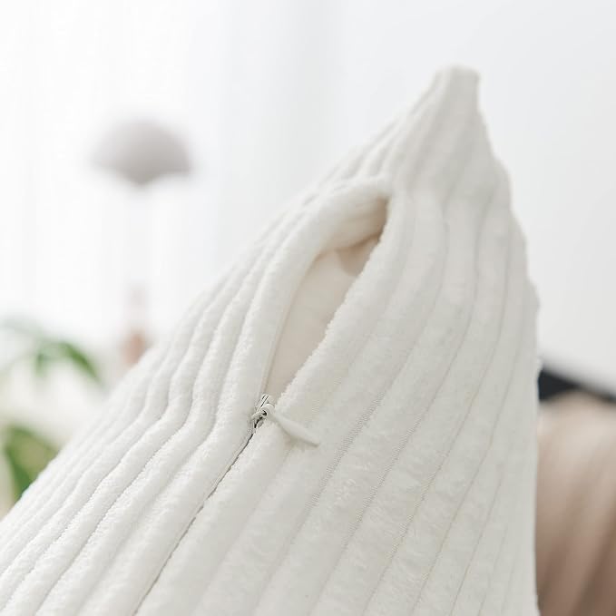 Home Brilliant Summer Pillow Covers 26 x 26 Set of 2 Super Soft Striped Corduroy Velvet Decorative Euro Throw Pillow Sham Cushion Cover for Baby, 26x26 inch, Creamy White