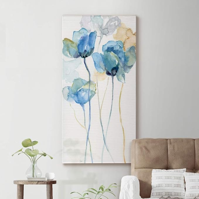 Renditions Gallery Canvas Floral Wall Art Home Paintings & Prints Colorful Stem Wildflowers Modern Glam Botanical Romantic Canvas Decorations for Bedroom Office Kitchen - 12"x24" LT43