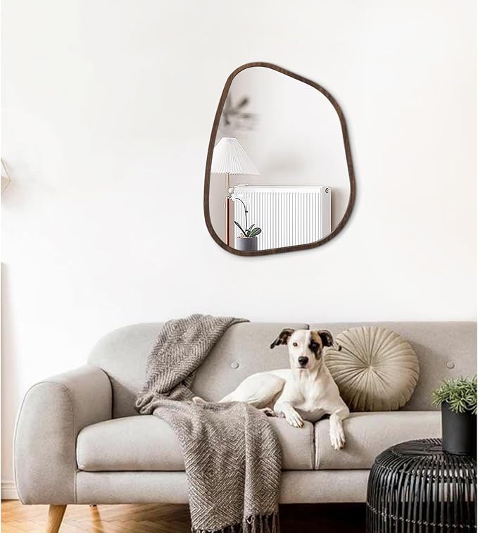 Irregular Asymmetrical Mirror Wall Mounted, Unique Vanity Mirror, Shaped Dressing Mirror Decorative for Living Room, Bathroom, Bedroom, Entryway Wall Decor Brown 20"x16"
