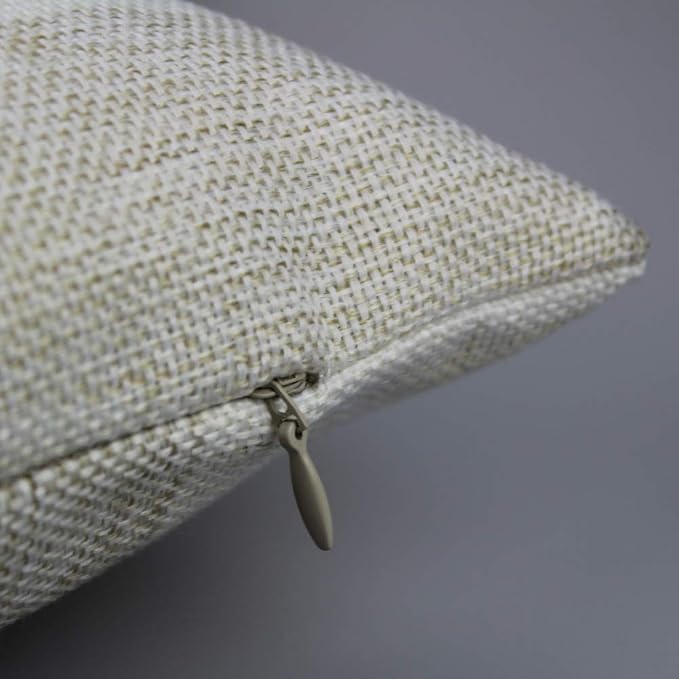VAKADO Beige Buffalo Plaid Cotton Linen Throw Pillow Covers 20x20 Set of 2 | Beige buffalo check cotton linen, hidden zipper. Farmhouse throw pillow covers for porch. Machine washable.