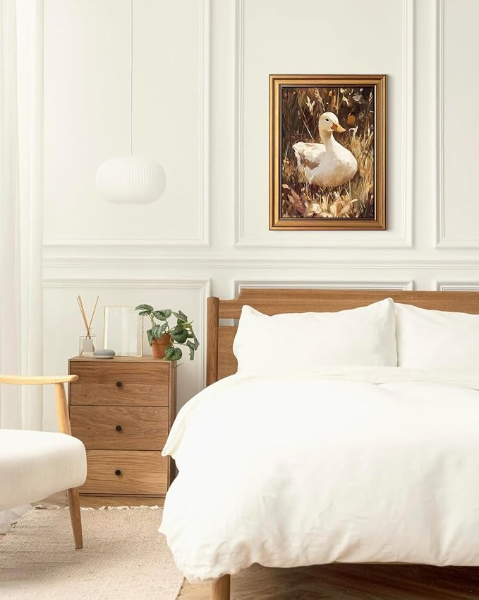 WHASAYART Gold Framed Vintage Wall Art for Living Room, Animals Painting Prints Easter Shelf Decor for Kitchen, Ducks in Grass Aesthetic Bedroom Wall Art, Gifts for Friends or Family - Duck 16L x 12W