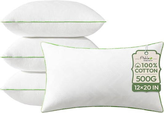 Ashler 12x20 Pillows Insert (Set of 4) - Throw Pillow Inserts with 100% Cotton Cover - Lumbar Pillow Sofa Stuffer Pillow Inserts -Decorative White Couch Pillow