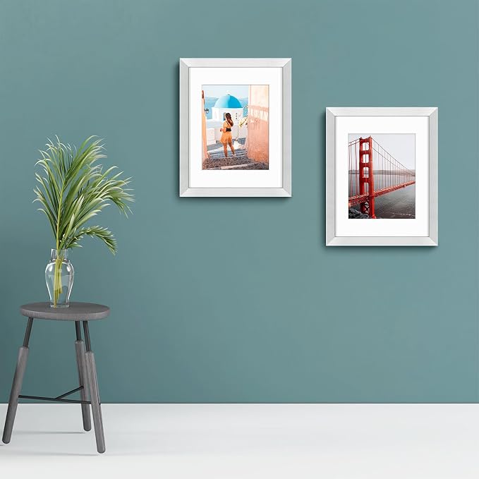 Frametory 11x14 Silver Picture Frame with Real Glass Mat for 8x10