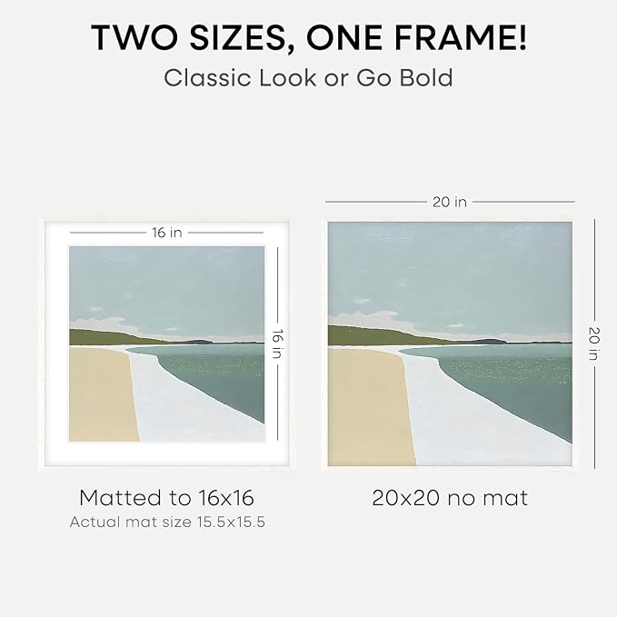 Homeforia 20x20 White Oak Picture Frame, High-End Wood, 16x16 Mat, Glass