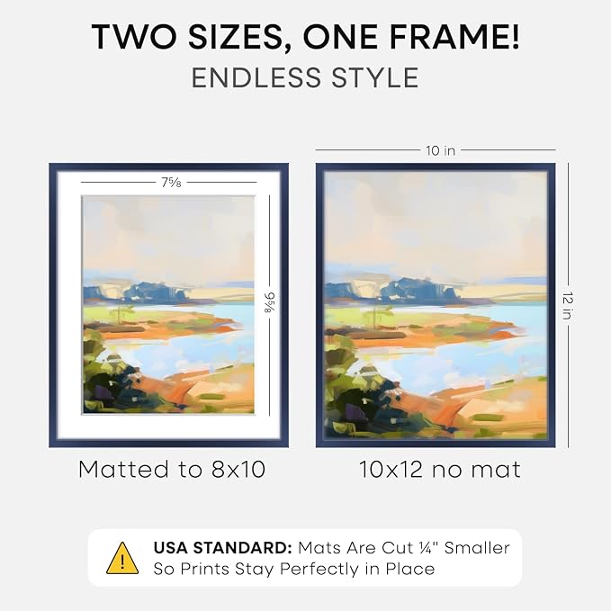 Homeforia 10x12 Blue Picture Frame, High-End Metal, 8x10 Mat, Glass