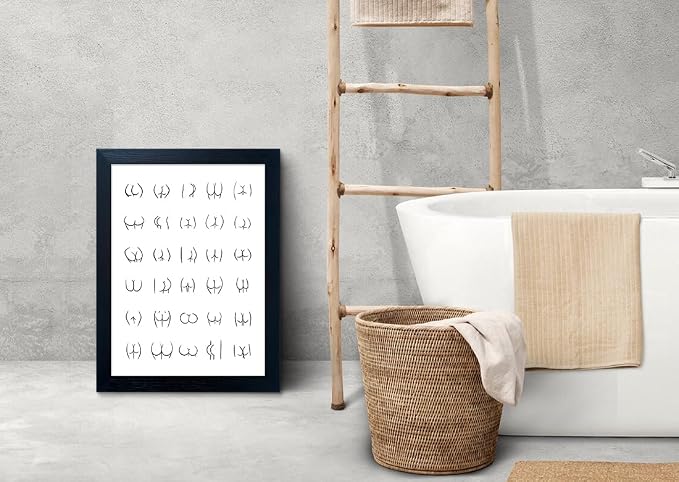 Framed Wall Art for Bathroom Black and Whtie Canvas Print Funny Bath Sign Picture Artwork Bathroom Wall Decor