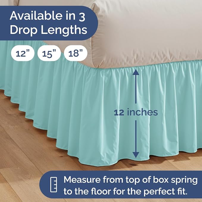 Bedskirt Twin Size Ruffle - Ruffled Bed Skirt - 12 Inch Drop - Spa Blue | Bedskirt with Platform, Ultra-Soft Premium Hotel Quality, Wrinkle Free, Fade & Shrink Resistant, for Women, Men, Kids & Teens