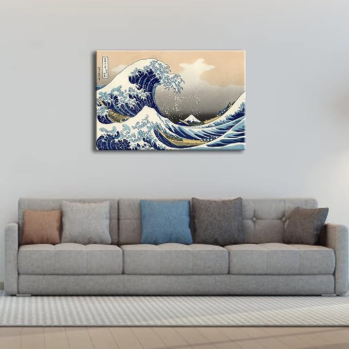 Wieco Art Great Wave of Kanagawa Katsushika Hokusai Giclee Canvas Prints Wall Art Abstract Seascape Pictures Paintings for Living Room Home Decorations Large Modern Stretched and Framed Sea Artwork