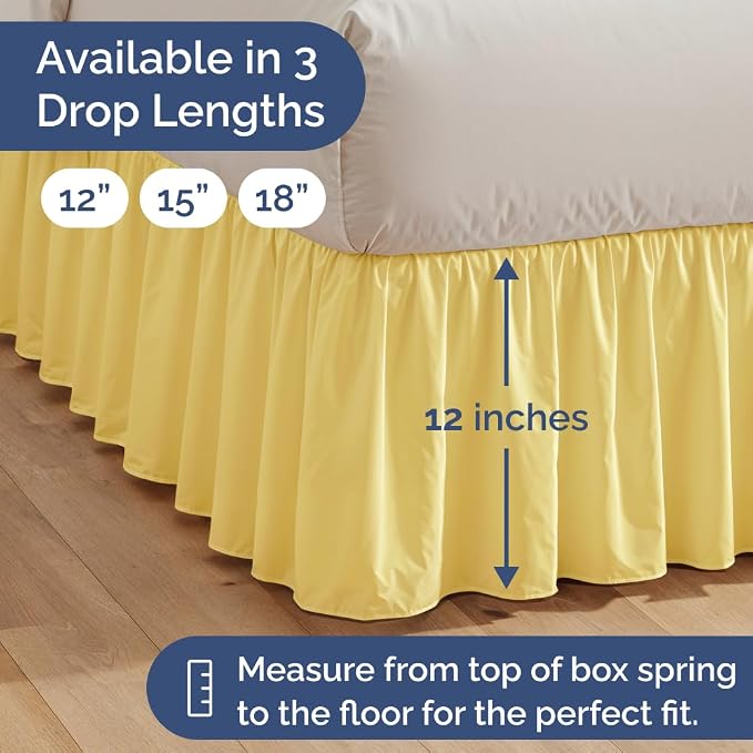 Bedskirt King Size Ruffle - Ruffled Bed Skirt - 12 Inch Drop - Yellow | Bedskirt with Platform, Ultra-Soft Premium Hotel Quality, Wrinkle Free, Fade & Shrink Resistant, for Women, Men, Kids & Teens